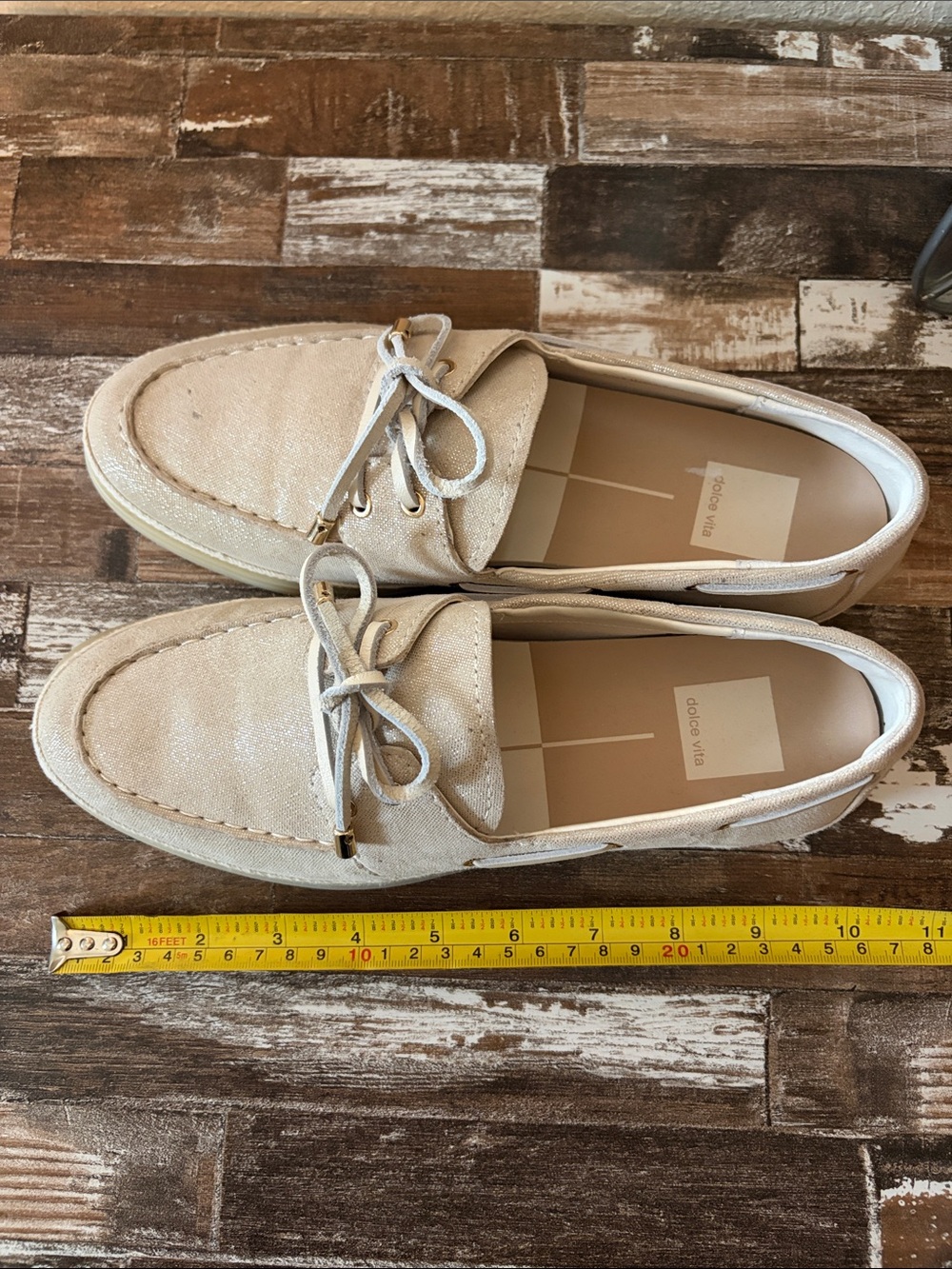 Dolce Vita Beige Canvas Moc-Toe Boat Loafers - Picture 6 of 6